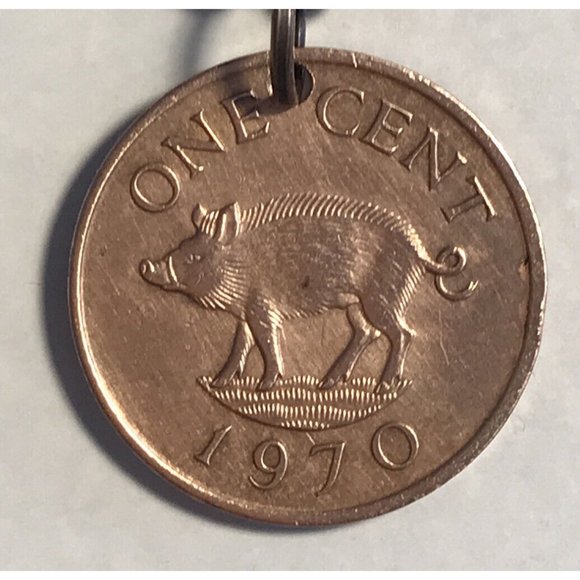 1970 United Kingdom 1 Penny COIN PENDANT British Territory Bermuda UK. 20" Chain - Picture 2 of 4